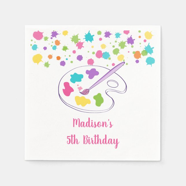 Servilleta De Papel Fiesta de arte arcoiris rosado Cumpleaños (Anverso)