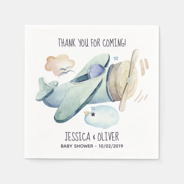 Servilleta De Papel Fiesta de avión acuarela en azul (Anverso)