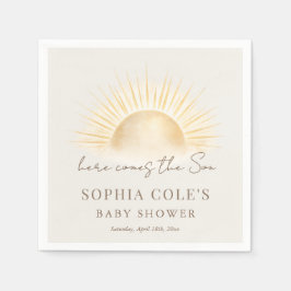 Servilleta De Papel Fiesta de Baby Shower Beige Aquí Viene El Hijo