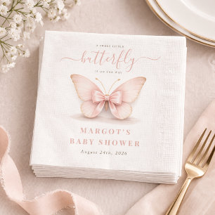 Servilleta De Papel Fiesta de Baby Shower con Lazo de Mariposa Rosada