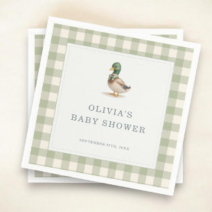 Servilleta De Papel Fiesta de Baby Shower con Pato Mallard a Cuadros