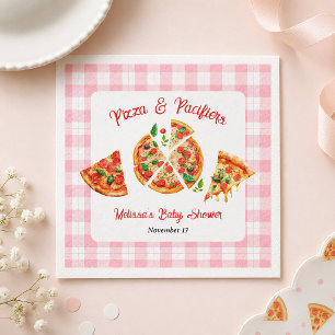Servilleta De Papel Fiesta de Baby Shower de Cuadros Rosados y Pizza c
