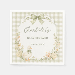 Servilleta De Papel Fiesta de Baby Shower de Gingham Verde Silly Goose