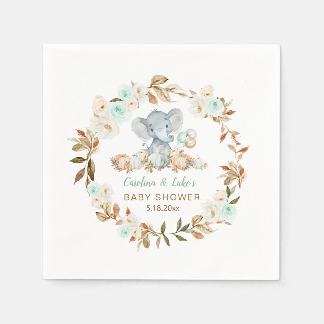 Servilleta De Papel Fiesta de Baby Shower de Mint Pumpkin Elephant (Anverso)