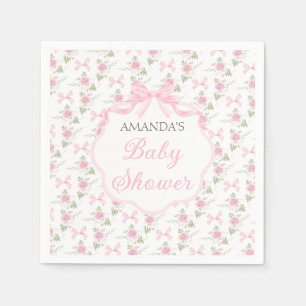 Servilleta De Papel Fiesta de Baby Shower de Niña con Lazo Rosa Toile