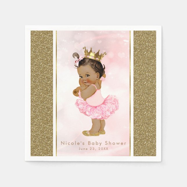 Servilleta De Papel Fiesta de Baby Shower de Princesa de Oro Rosa Vint (Anverso)