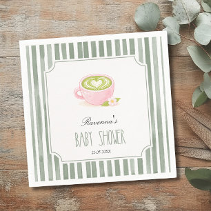 Servilleta De Papel Fiesta de Baby Shower de Té Matcha con Rayas de Sa