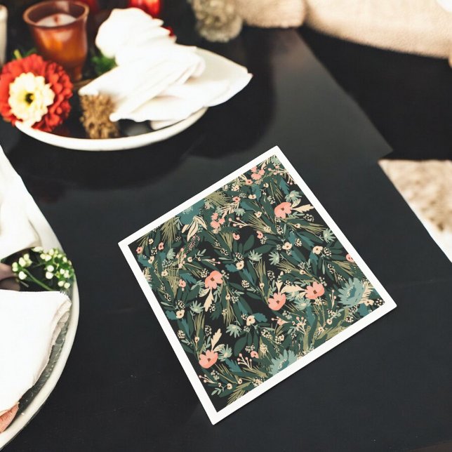 Servilleta De Papel Fiesta de Baby Shower floral verde rosa caprichoso (Green Pink Whimsical Floral Baby Shower Party Napkins)