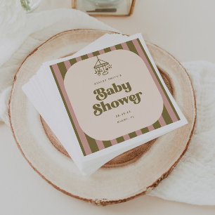 Servilleta De Papel Fiesta de Baby Shower Rosa Verde a Rayas Retro Mod