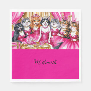 Servilleta De Papel Fiesta de Bachelorette del gato con tema rosa