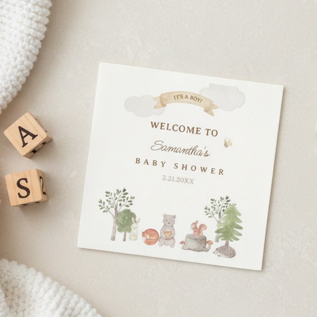 Servilleta De Papel Fiesta de Bebé Animales del Bosque (Woodland Animals Baby Shower Napkin)