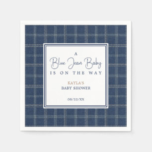 Servilleta De Papel Fiesta de Bebé Blue Jean Preppy Cuadros de Navy