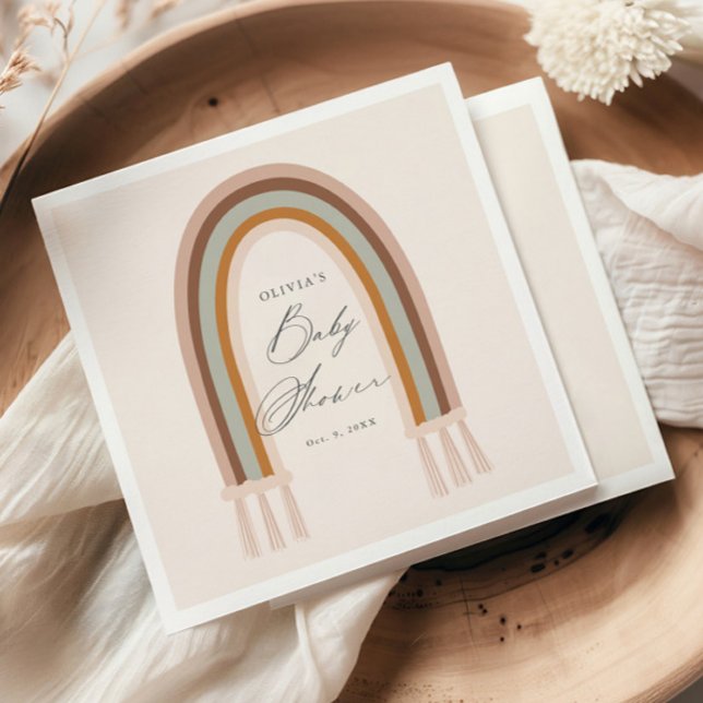 Servilleta De Papel Fiesta de Bebé Boho Arcoíris Tonos Terrosos (Boho Rainbow Earthy Baby Shower Paper Napkins.)