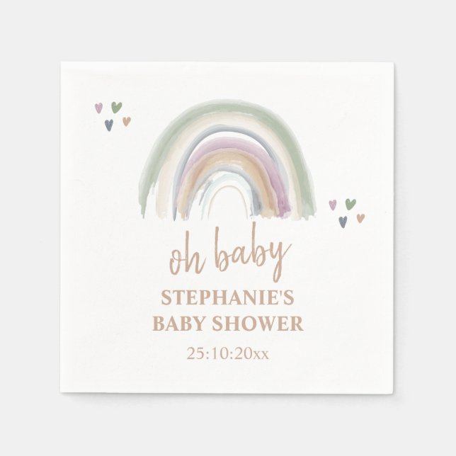 Servilleta De Papel Fiesta de Bebé Boho Muted Rainbow Sage Verde (Anverso)