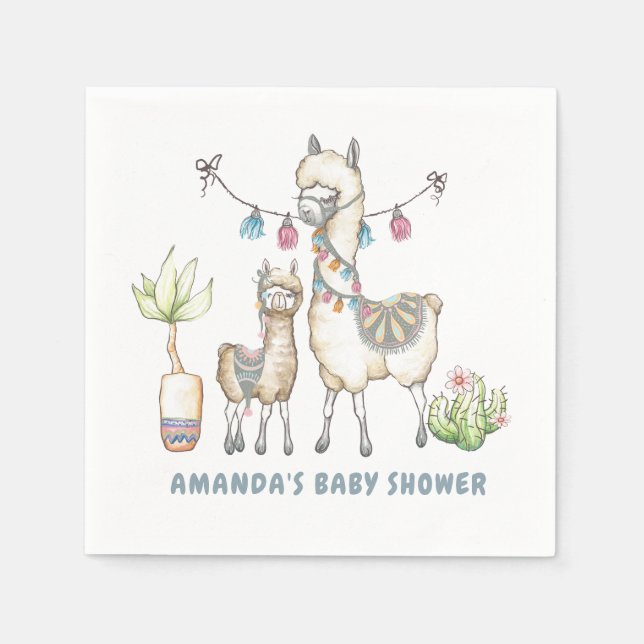 Servilleta De Papel Fiesta de bebé con tema de Llama en acuarela (Anverso)
