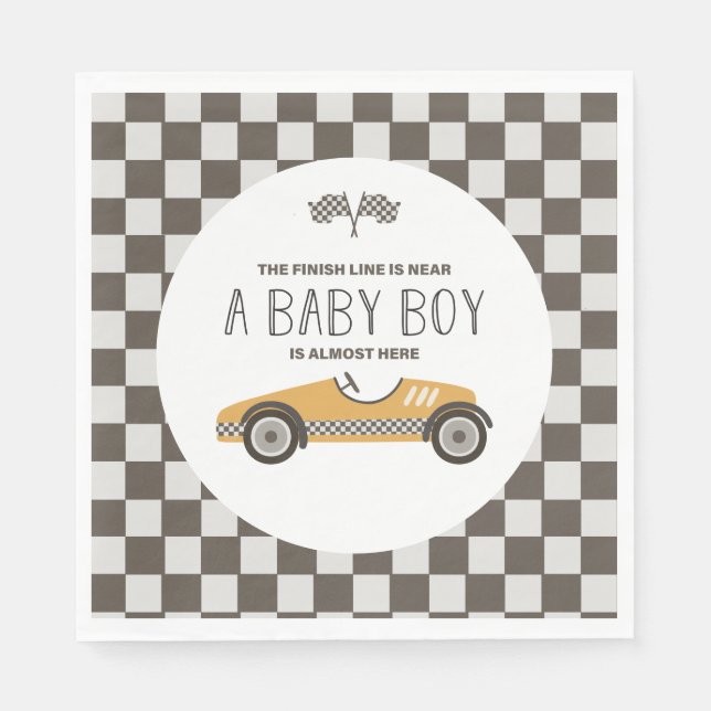 Servilleta De Papel Fiesta de Bebé de Coche de Carreras Amarillo Vinta (Anverso)