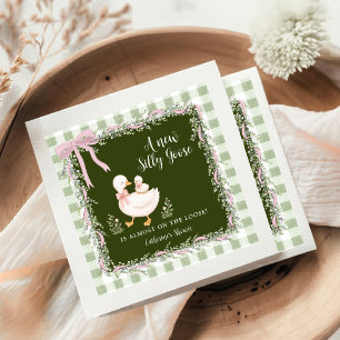 Servilleta De Papel Fiesta de Bebé de Gingham Verde Salvia Nueva Silly