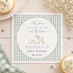 Servilleta De Papel Fiesta de Bebé de Gingham Verde Salvia Silly Goose