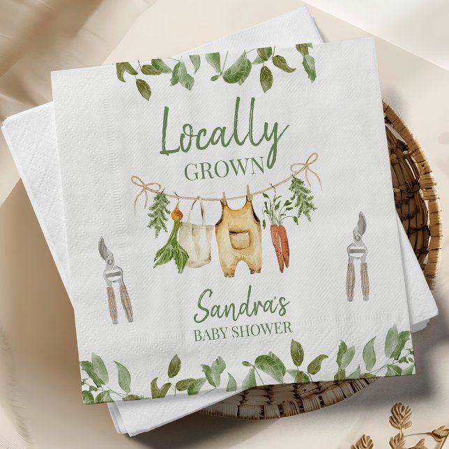 Servilleta De Papel Fiesta de Bebé de Verde Rústico de Producción Loca (Locally Grown Baby Shower Napkin, Farmers Market Baby Shower Napkin, Baby Clothesline Baby Shower )