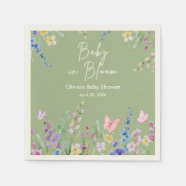 Servilleta De Papel Fiesta de Bebé en Flor de Primavera Verde Salvia  
