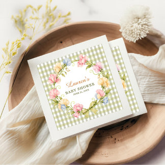 Servilleta De Papel Fiesta de Bebé Floral Acuarela Verde Salvia a Cuad