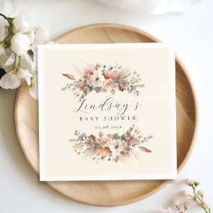 Servilleta De Papel Fiesta de Bebé Floral Boho Pampas Hierba Beige