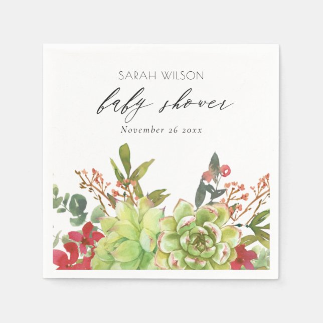 Servilleta De Papel Fiesta de Bebé Floral Roja Cactus del Desierto Suc (Anverso)