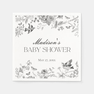Servilleta De Papel Fiesta de Bebé Floral Vintage Toile De Jouy Negro
