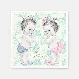 Servilleta De Papel Fiesta de Bebé Gemelos Príncipe y Princesa