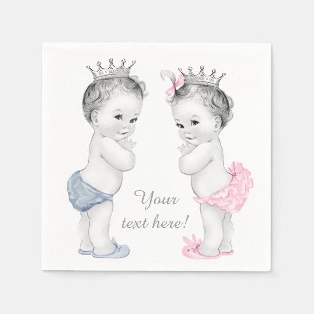 Servilleta De Papel Fiesta de Bebé Gemelos Príncipe y Princesa (Anverso)