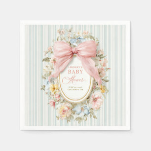 Servilleta De Papel Fiesta de bebé lazo rosa Cottagecore floral vintag