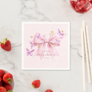 Servilleta De Papel Fiesta de Bebé Lazo Rosa Mariposa 