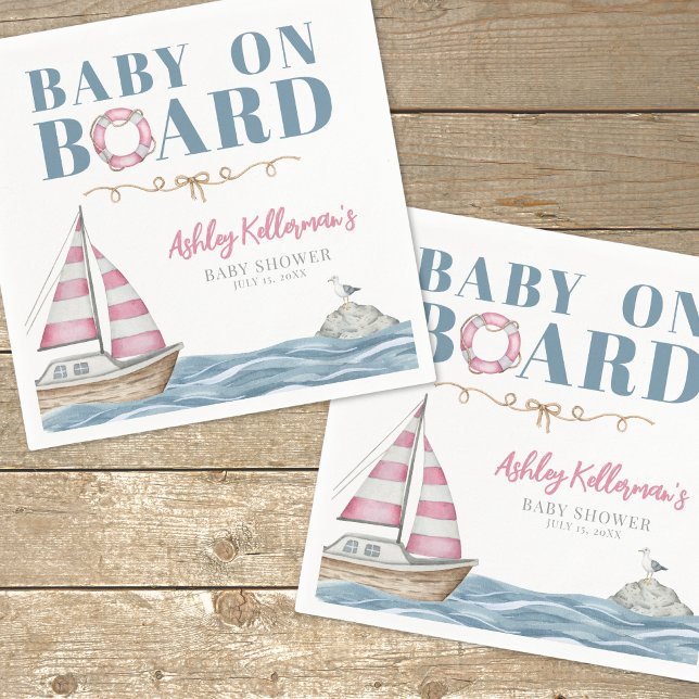 Servilleta De Papel Fiesta de Bebé Náutica Rosa (Pink Nautical Baby Shower Napkins)