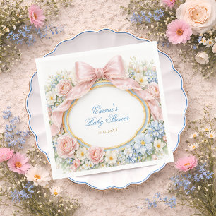 Servilleta De Papel Fiesta de Bebé Niña Jardinera con Lazo Coquette