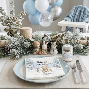 Servilleta De Papel Fiesta de Bebé Oso de Peluche Bosque de Invierno C