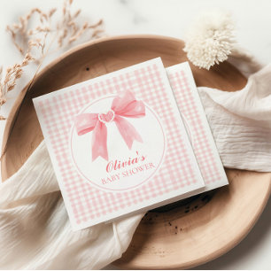Servilleta De Papel Fiesta de bebé preppy con lazo rosa y cuadros ging