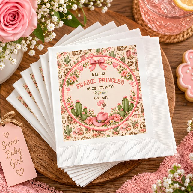 Servilleta De Papel Fiesta de Bebé Princesa de la Pradera Occidental (Prairie Princess Western Baby Shower Napkins)