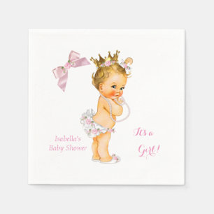 Servilleta De Papel Fiesta de Bebé Princesa Niña Corona Rosa Dorada Ru