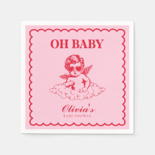 Servilleta De Papel Fiesta de Bebé Querubín Retro Rosa y Rojo