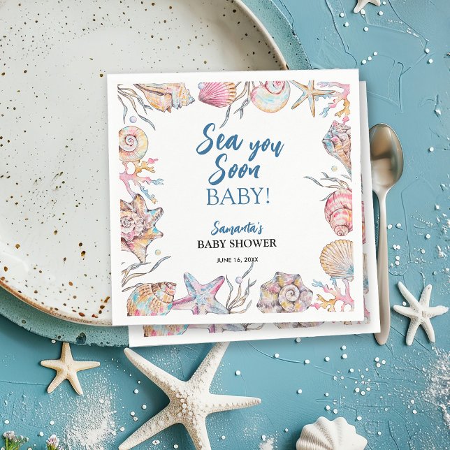 Servilleta De Papel Fiesta de Bebé Seashell Sea You Soon (Subido por el creador)