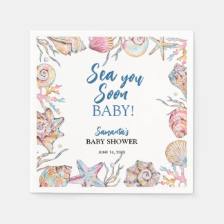 Servilleta De Papel Fiesta de Bebé Seashell Sea You Soon