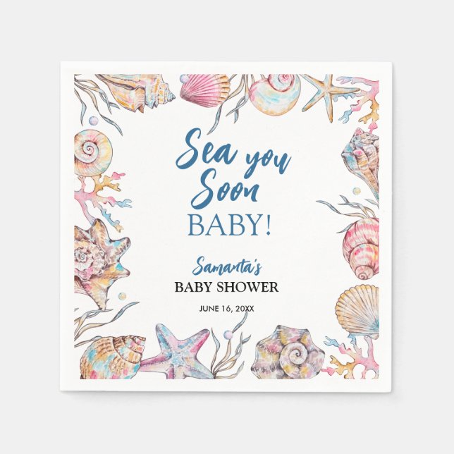 Servilleta De Papel Fiesta de Bebé Seashell Sea You Soon (Anverso)