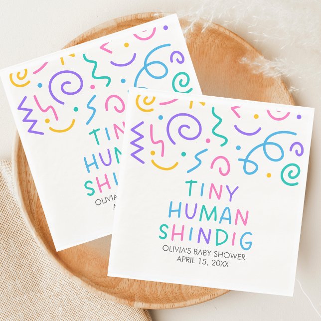 Servilleta De Papel Fiesta de Bebé Tiny Human (Retro Tiny Human Shindig Baby Shower Napkin)