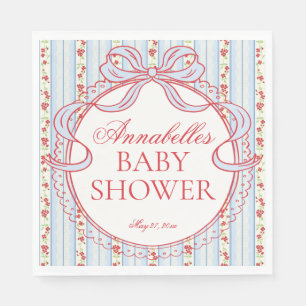 Servilleta De Papel Fiesta de Bebé Vintage Floral Rojo y Azul Elegante