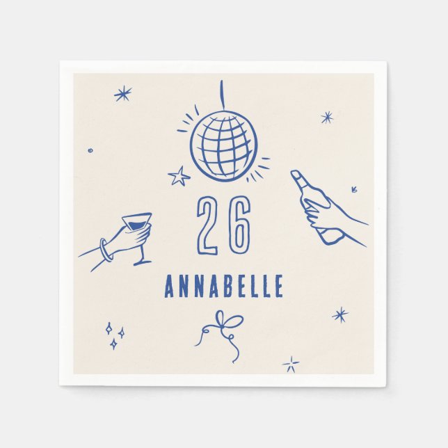 Servilleta De Papel fiesta de bebidas azules de cumpleaños dibujadas a (Anverso)