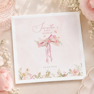 Servilleta De Papel Fiesta de bienvenida Floral Pink Bow Coquette Gard