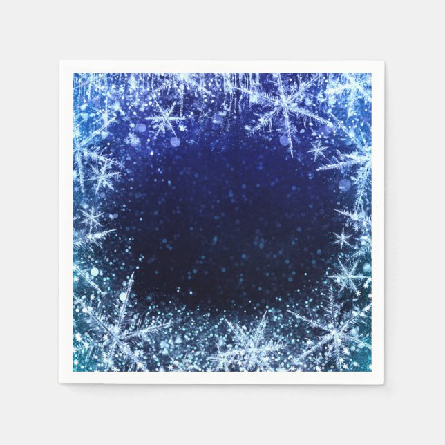 Servilleta De Papel Fiesta de Blue Winter Wonderland Icy Snowflakes (Anverso)
