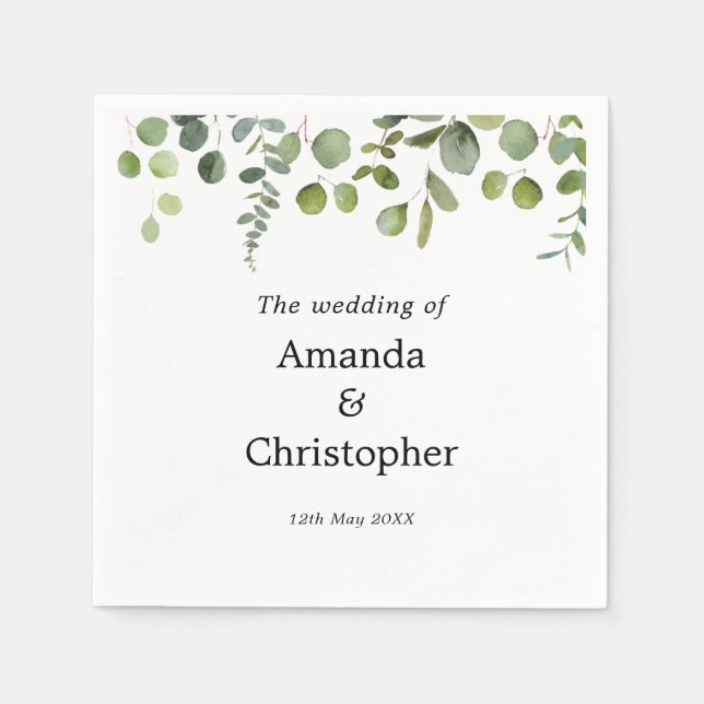 Servilleta De Papel Fiesta de Boda de Agua Eucalyptus Greenery (Anverso)