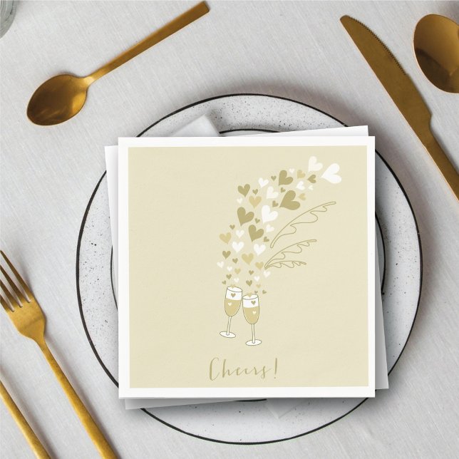 Servilleta De Papel Fiesta de Boda de Boda de Campaña de Oro (Gold Champagne Cheers Engagement Wedding Party Paper Napkins @ fat_fa_tin)
