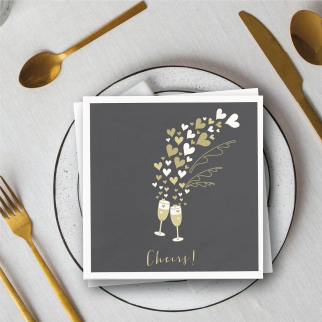 Servilleta De Papel Fiesta de Boda de Boda de Campaña de Oro (Gold Champagne Cheers Engagement Wedding Party Paper Napkins @ fat_fa_tin)